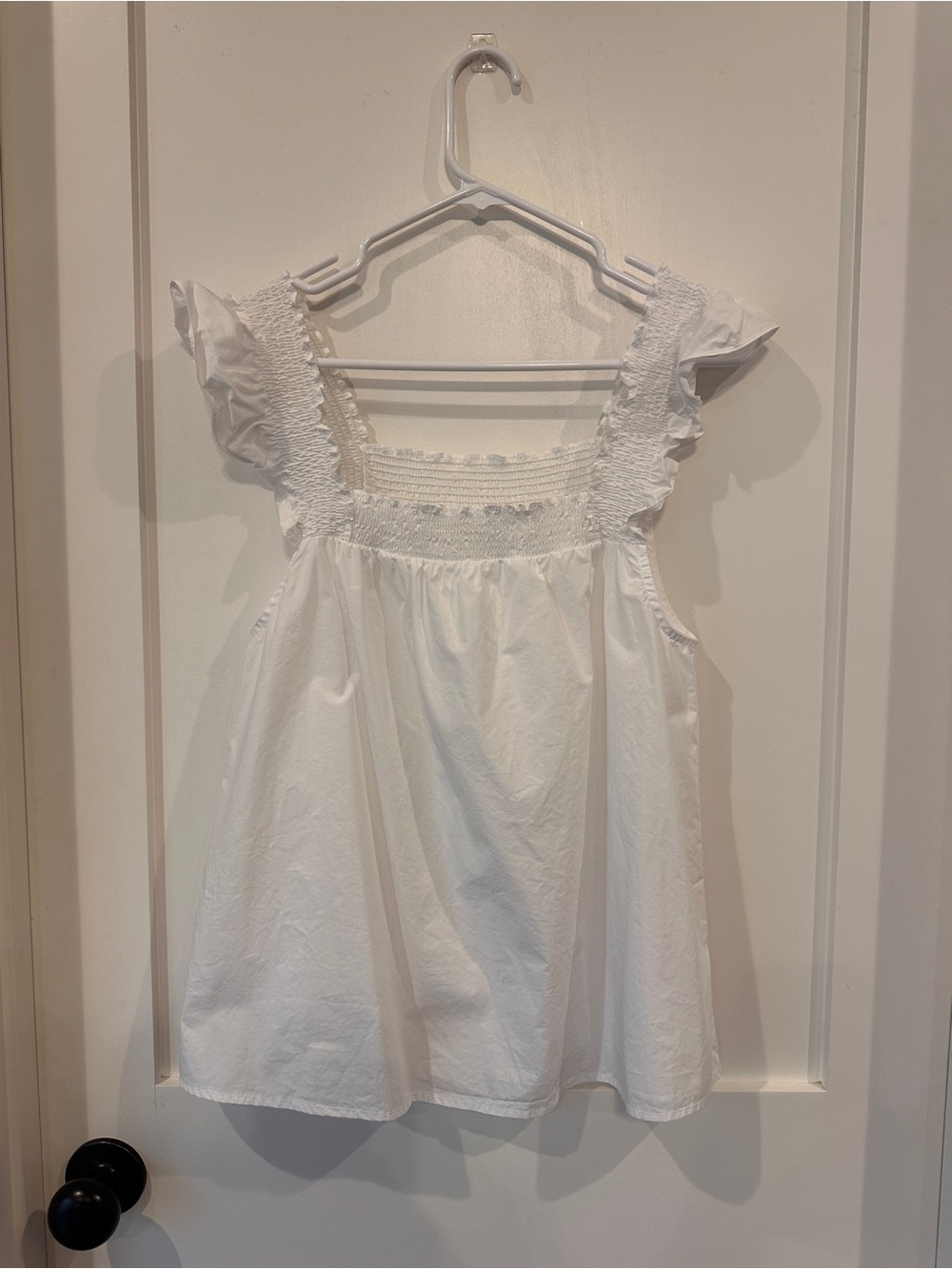 THML White Smocked Square neck Flutter-Sleeve Top